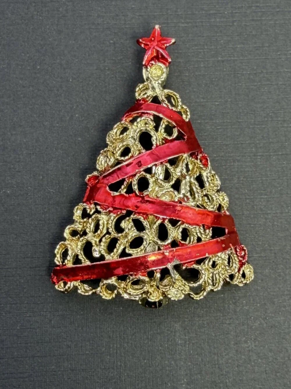 Christmas Tree Brooch Lot of 3 Enamel Rhinestone Holiday Pins Gold Silver Tone